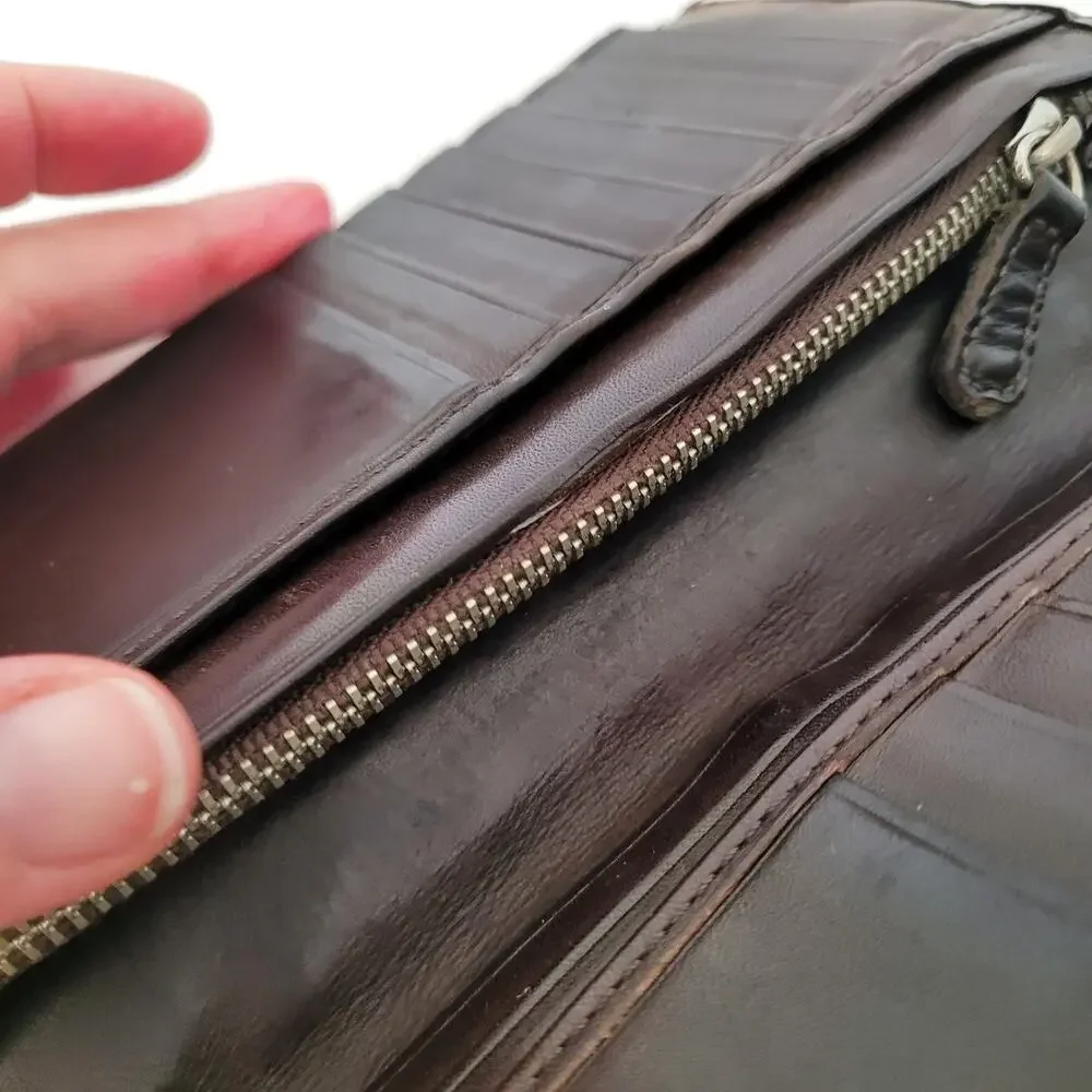 Coach Wallet Long Bifold Card Bill Coin Holder Vintage DAMAGED Fair‎ Brown Logo